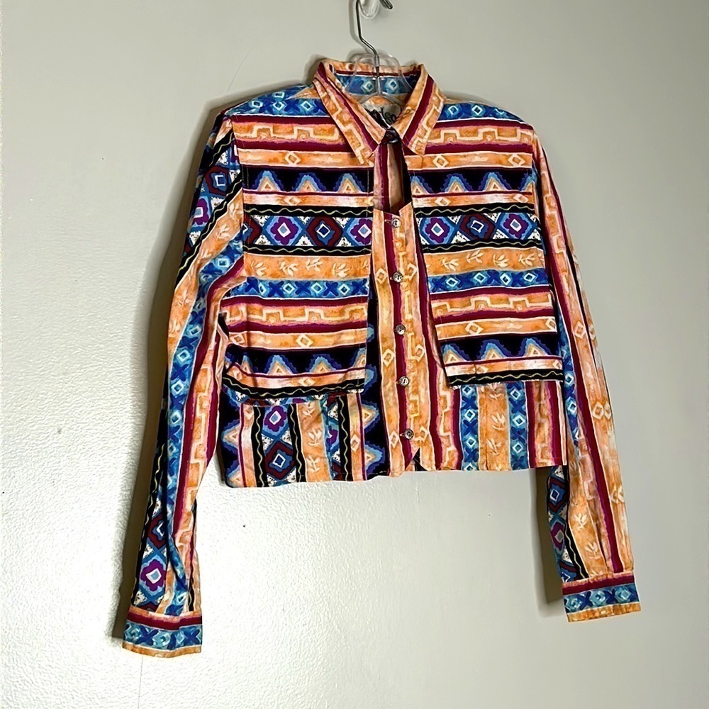Vintage 80s rodeo western wear colorful cropped collared jacket large womenโs
